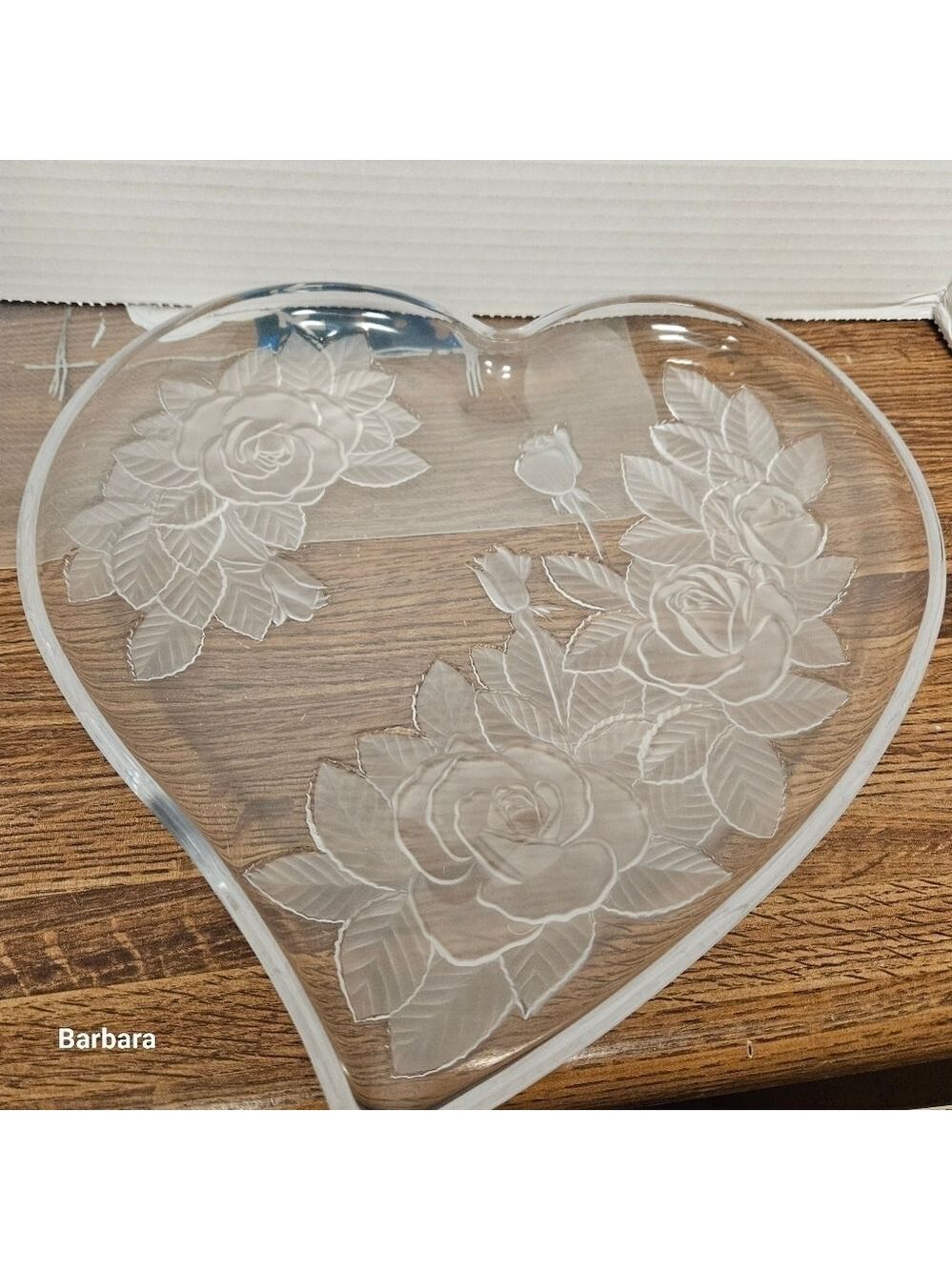 Studio Nova *Winter Rose" Heart-Shaped Etched Glass Serving Plate